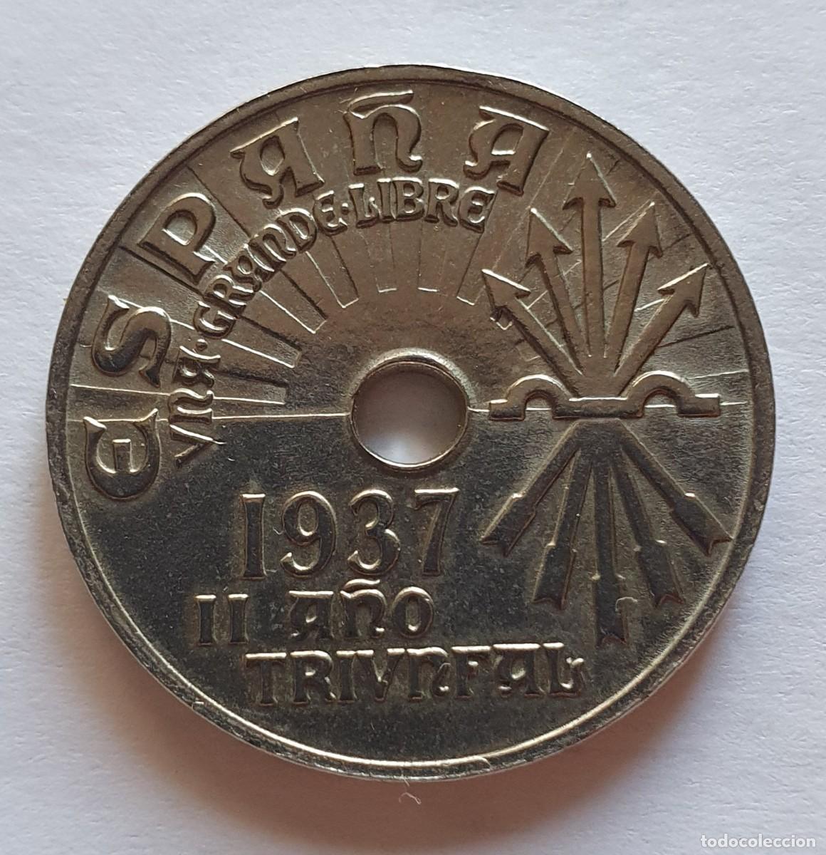 Monedas Franco: moneda de 25 centimos estado espa&ntilde;ol 1937 - Foto 2