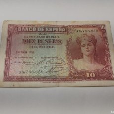 Monedas Franco: BILLETE 10 PESETAS CERTIFICADO PLATA 1935 BANCO DE ESPAÑA - SERIE A - BRADBURY WILKINSON