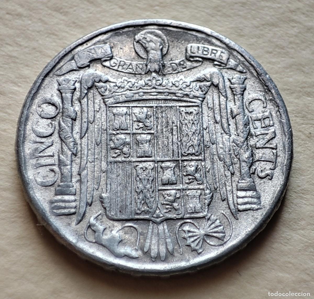 Monedas Franco: Moneda 5 C&eacute;ntimos 1945 Estado Espa&ntilde;ol - Foto 2