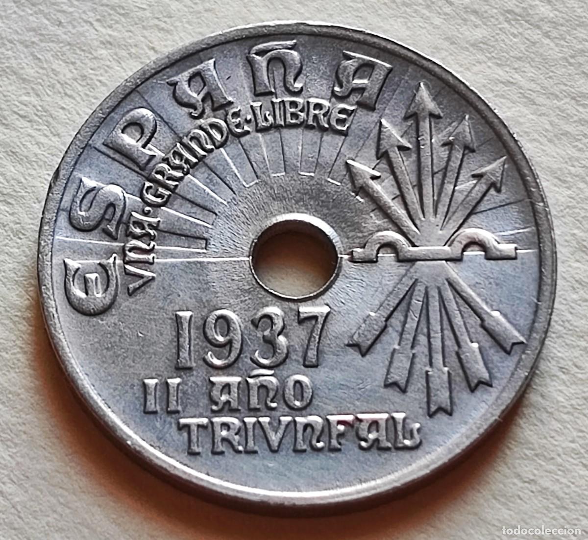 Monedas Franco: Moneda 25 C&eacute;ntimos 1937 Estado Espa&ntilde;ol - Foto 7