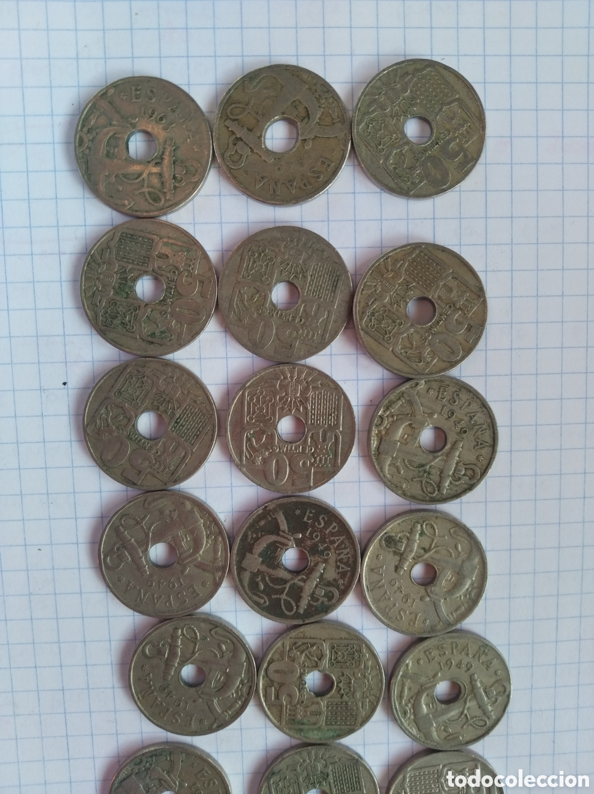 Monedas Franco: 30 monedas de cincuenta c&eacute;ntimos de Espa&ntilde;a - Foto 3