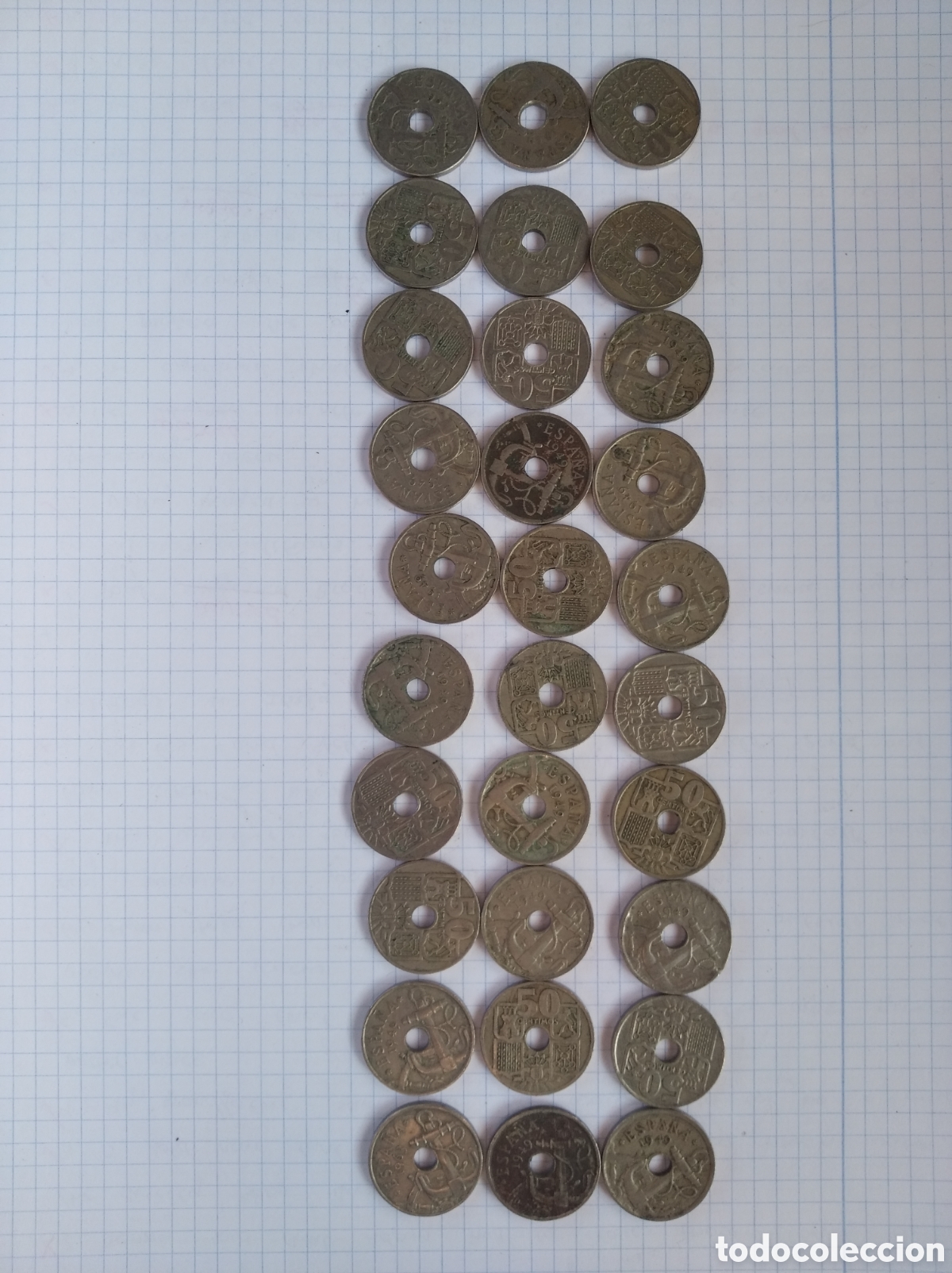 Monedas Franco: 30 monedas de cincuenta c&eacute;ntimos de Espa&ntilde;a - Foto 1