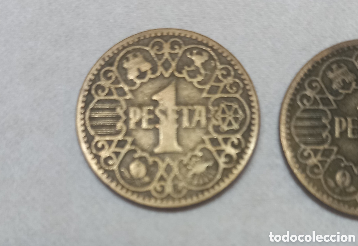 Monedas Franco: 3 monedas de 1 peseta de 1944 - Foto 2