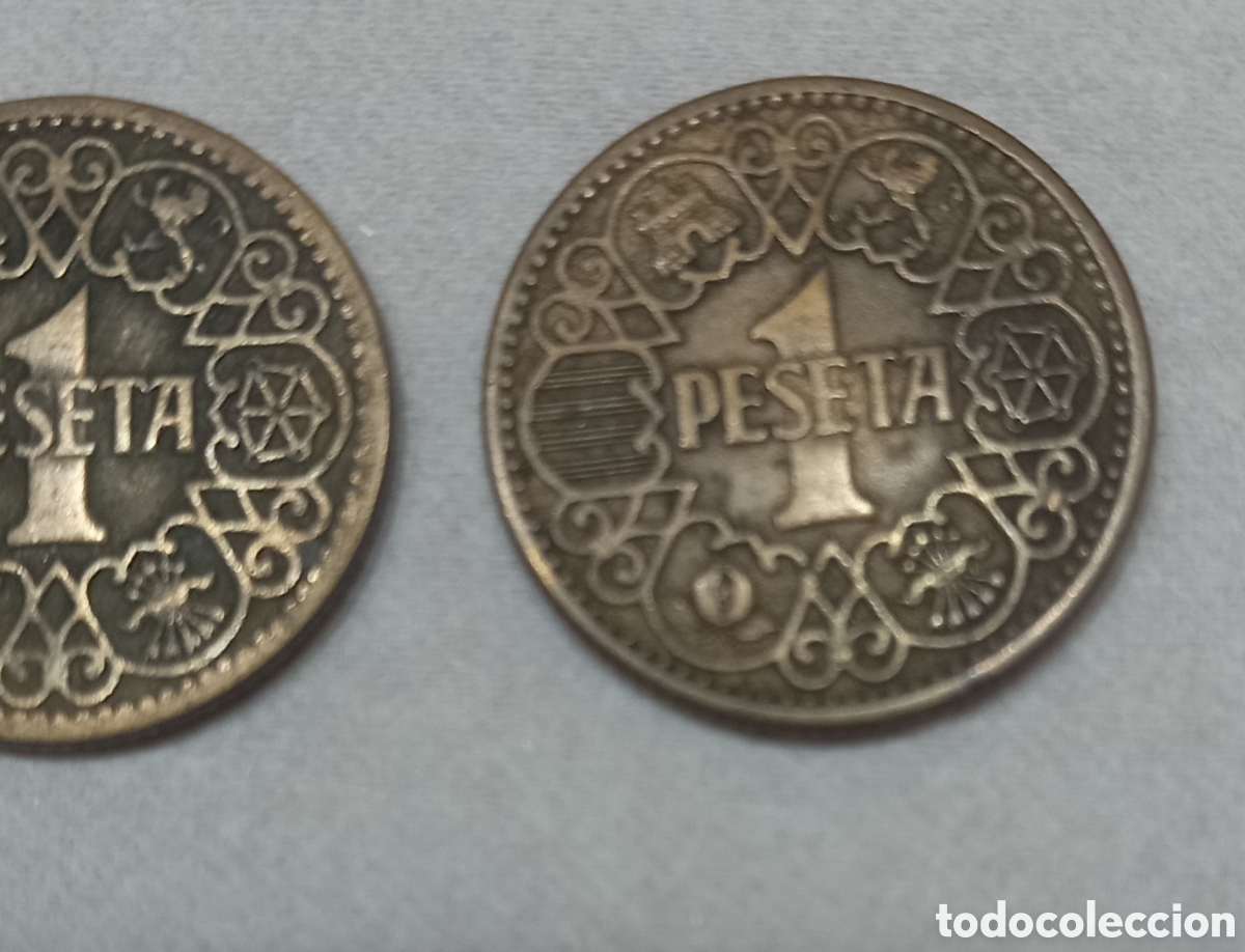 Monedas Franco: 3 monedas de 1 peseta de 1944 - Foto 4