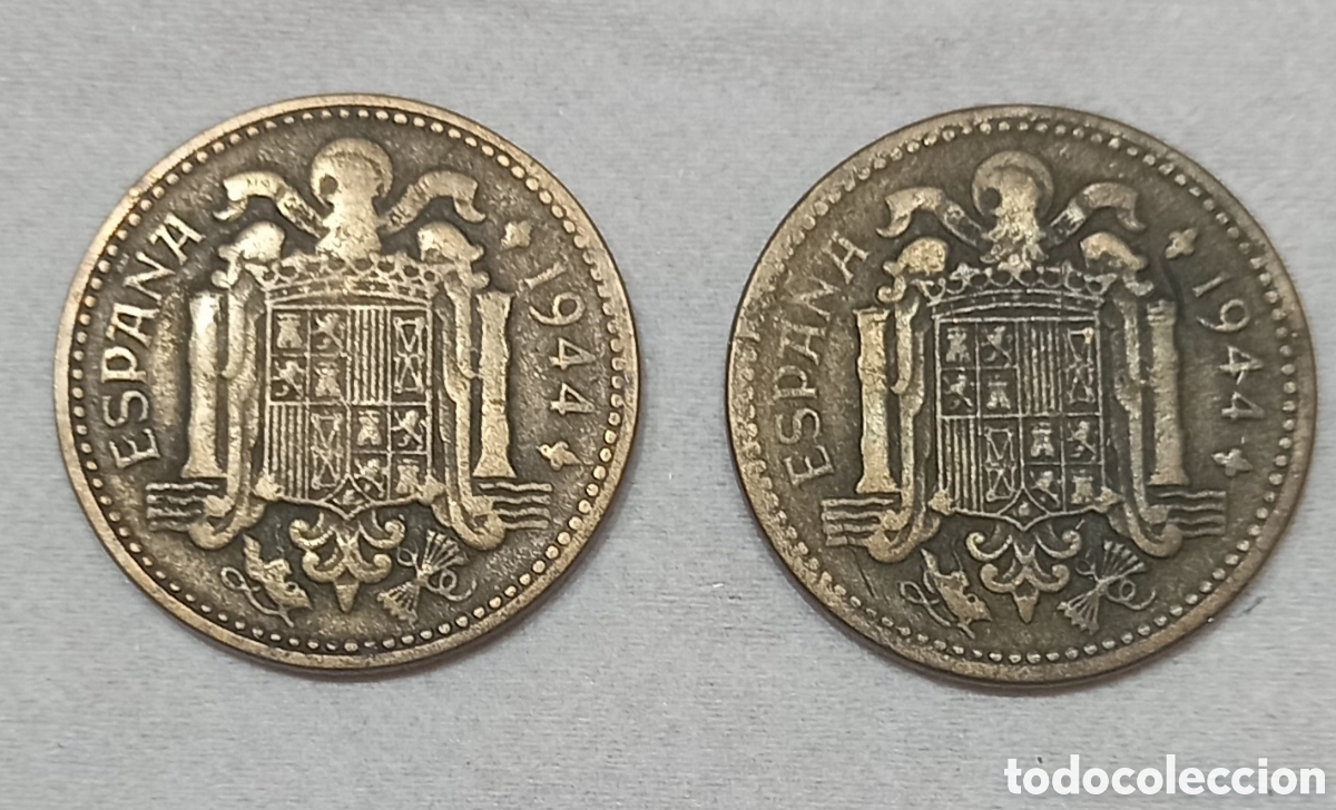 Monedas Franco: 3 monedas de 1 peseta de 1944 - Foto 6