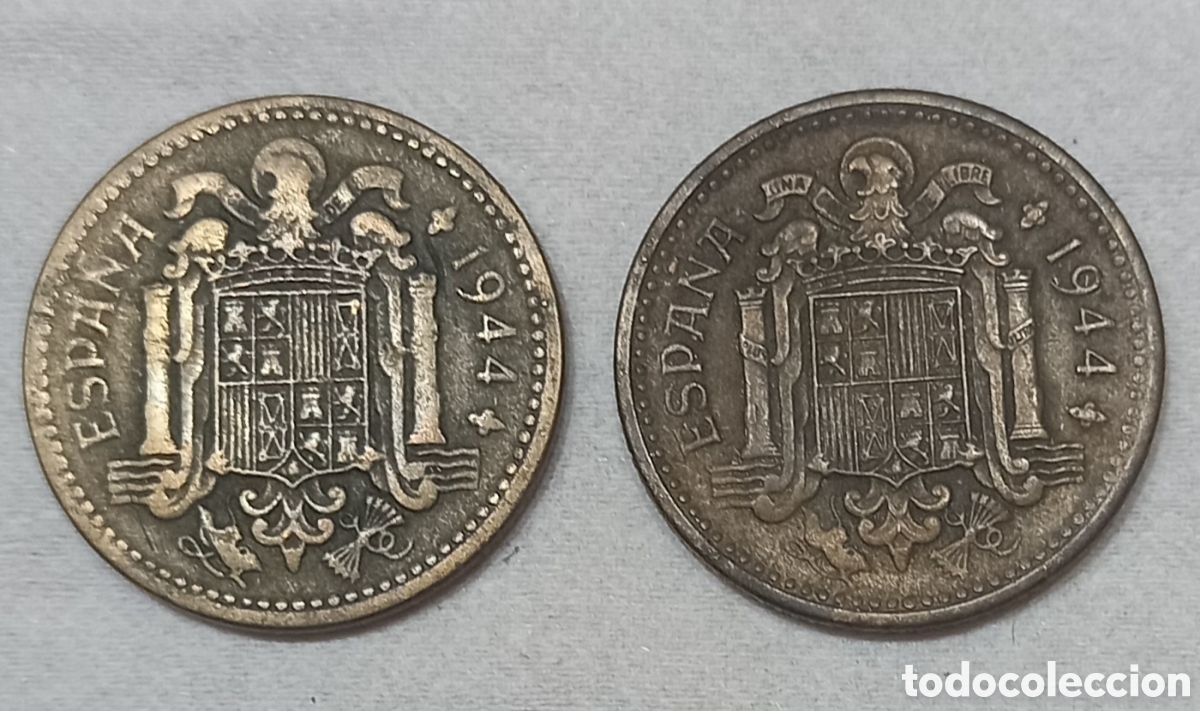 Monedas Franco: 3 monedas de 1 peseta de 1944 - Foto 7