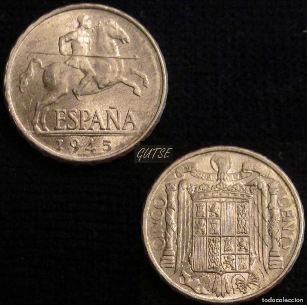 Monedas Franco: FRANCO-7, 5 C&Eacute;NTIMOS 1945, BRILLO ORIGINAL, SIN CIRCULAR. - Foto 1