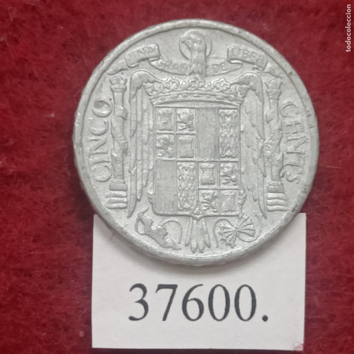Monedas Franco: Espa&ntilde;a 5 c&eacute;ntimos 1945, Franco - Foto 2