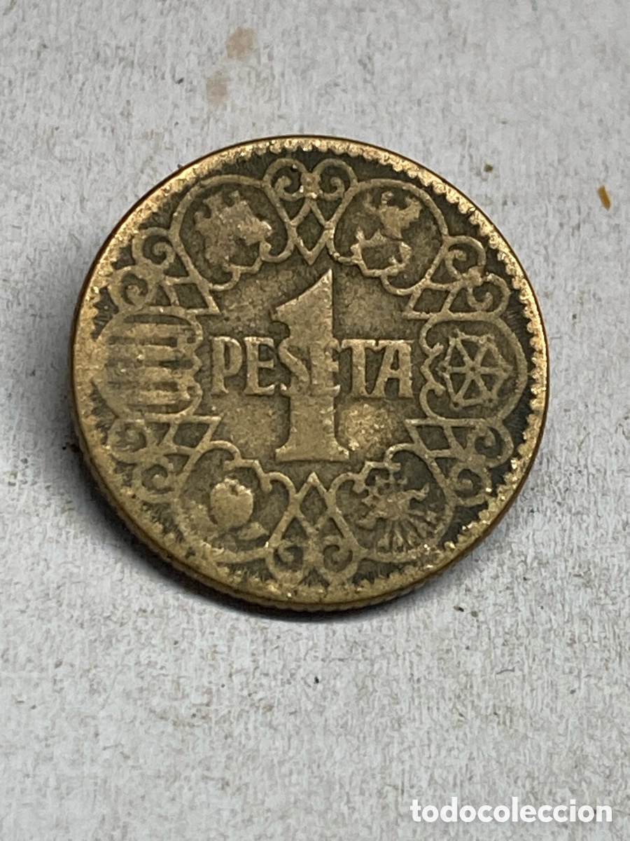 Monedas Franco: Moneda de 1 pesetas 1944 M33 - Foto 2