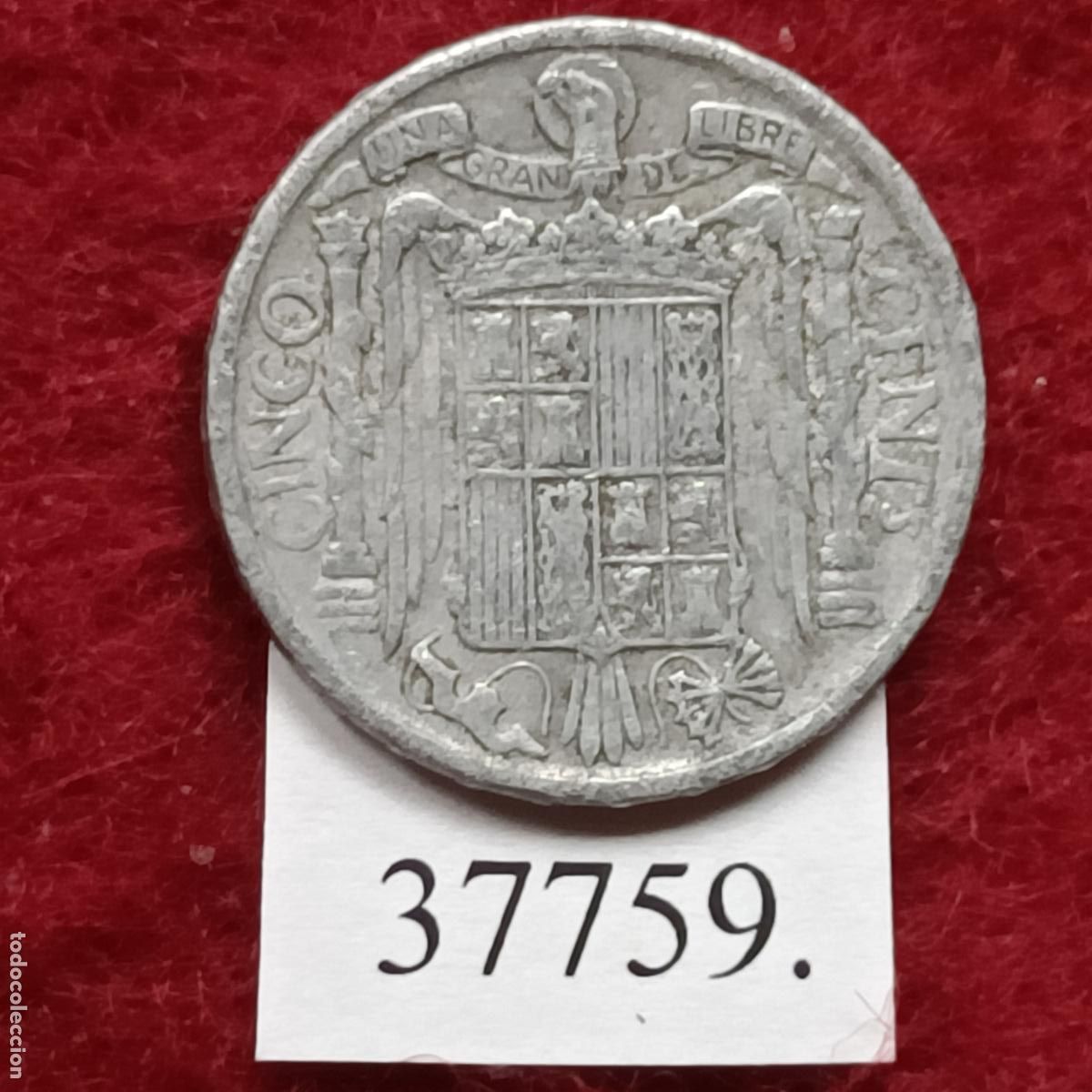 Monedas Franco: Espa&ntilde;a 5 c&eacute;ntimos 1945, Franco - Foto 2