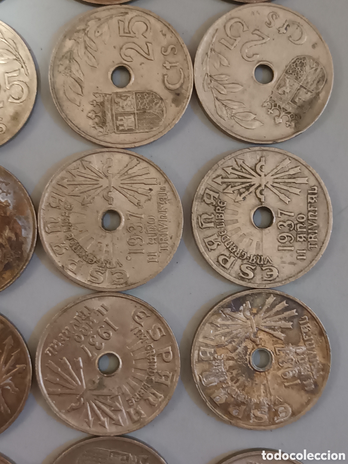 Monedas Franco: 20 monedas de 25 c&eacute;ntimos Espa&ntilde;a 1937 - Foto 2