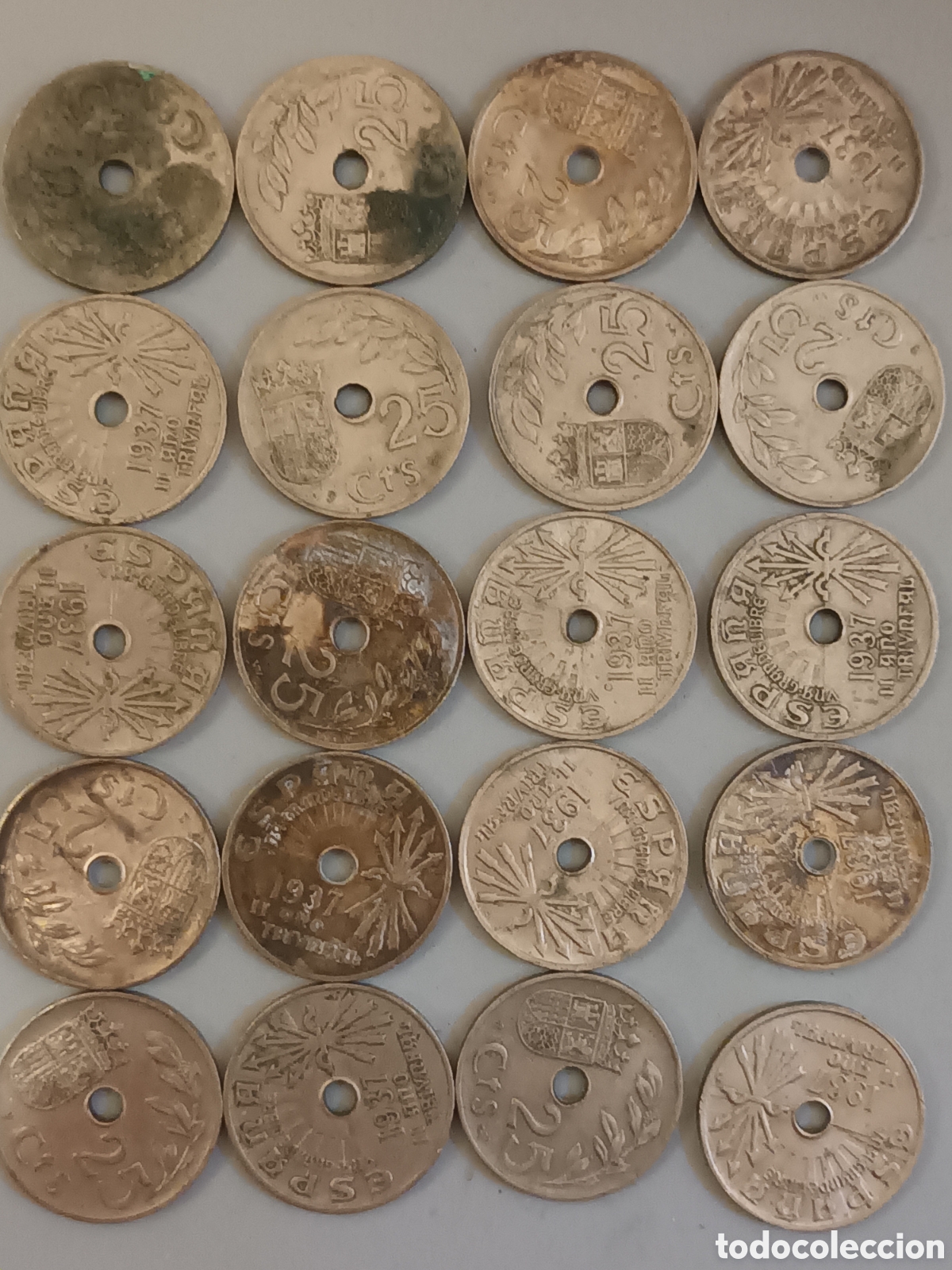 Monedas Franco: 20 monedas de 25 c&eacute;ntimos Espa&ntilde;a 1937 - Foto 1