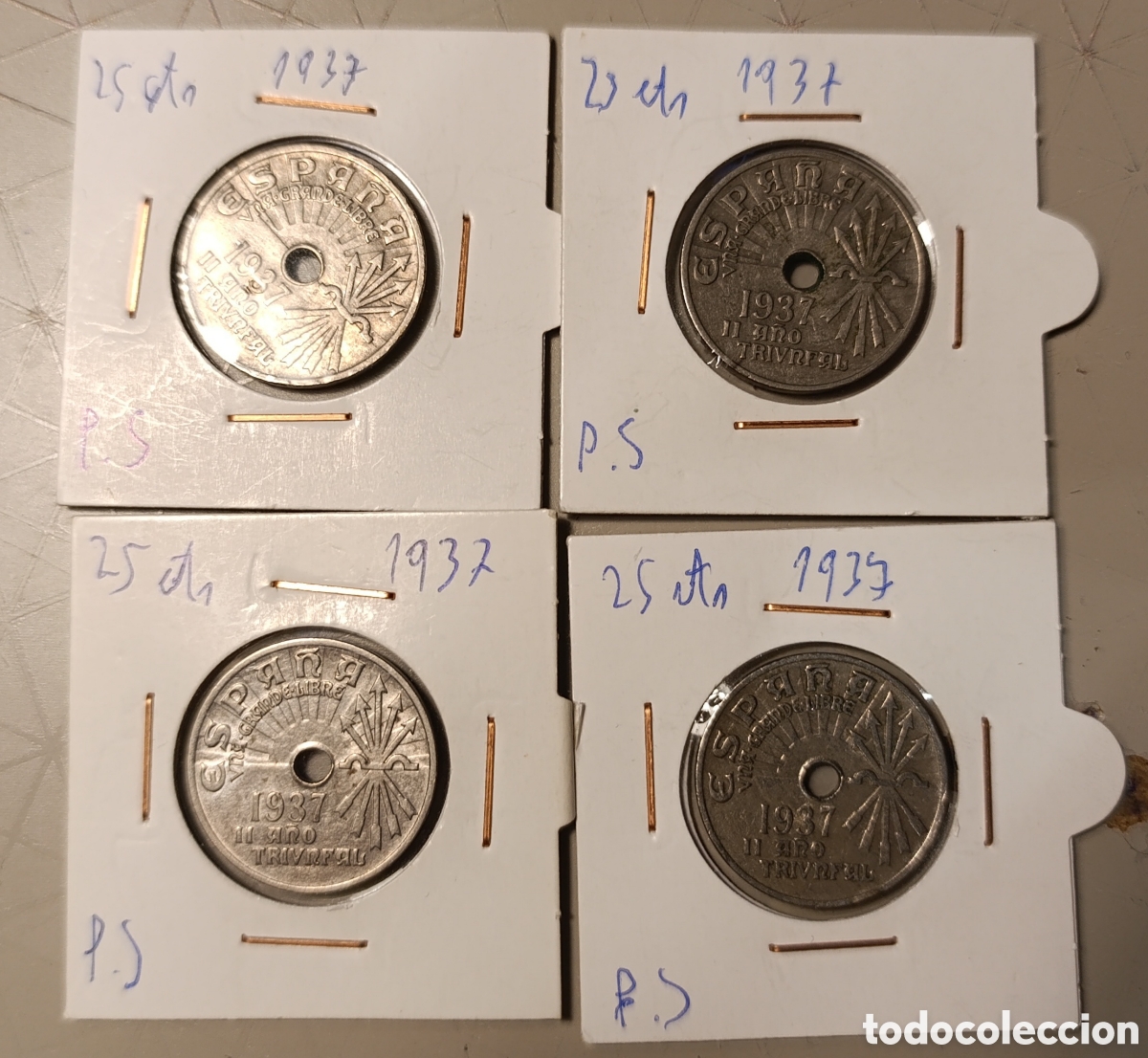 Monedas Franco: Lote de 25 c&eacute;ntimos 1937 - Foto 1