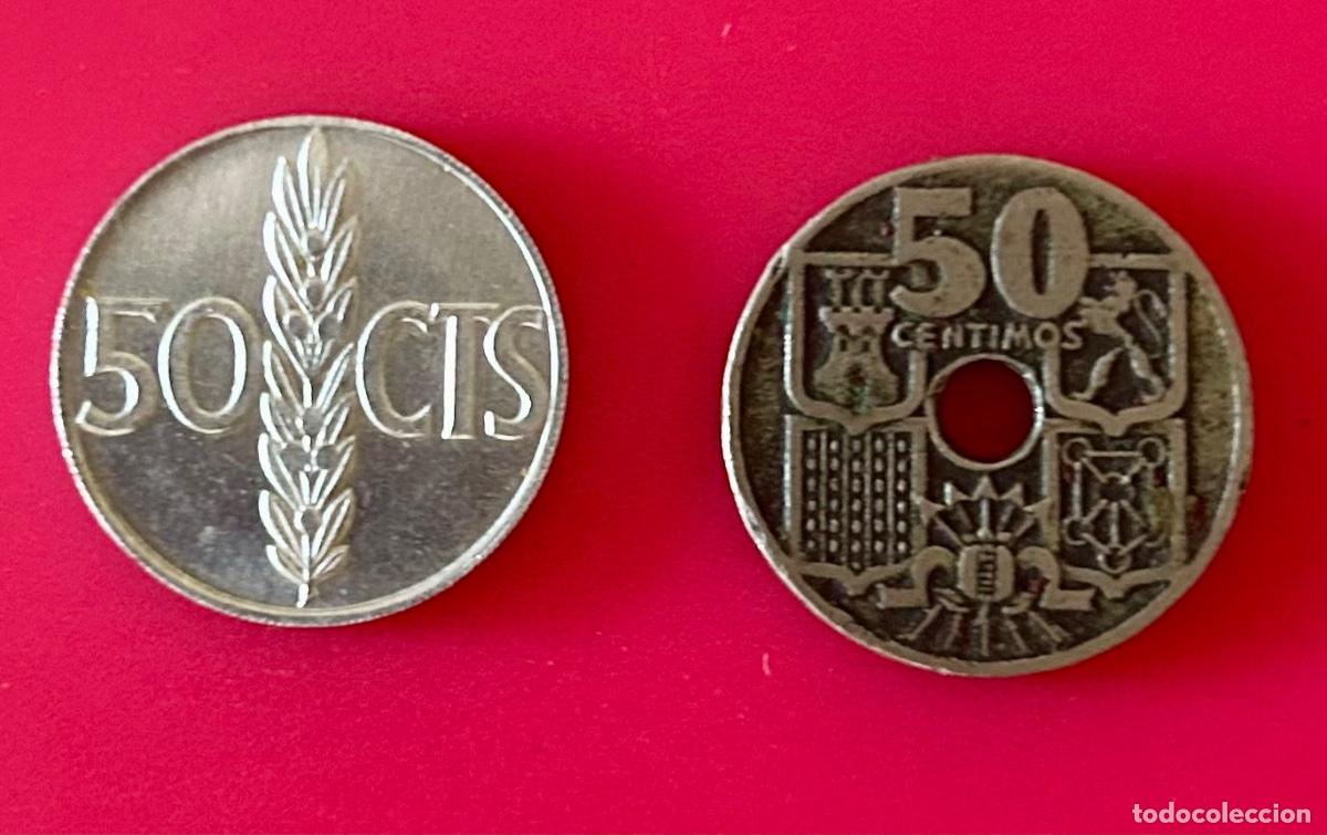 Monedas Franco: Dos monedas de 50 c&eacute;ntimos de peseta - Foto 1