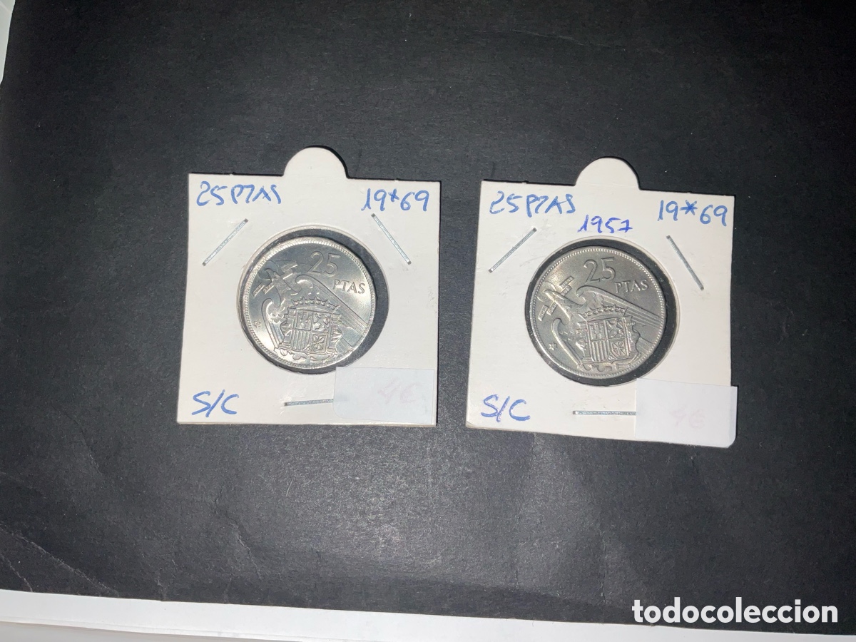 Monnaies Franco: ‼️PACK 2 MONEDAS DE 25 PESETAS 1957 *69 S/C‼️