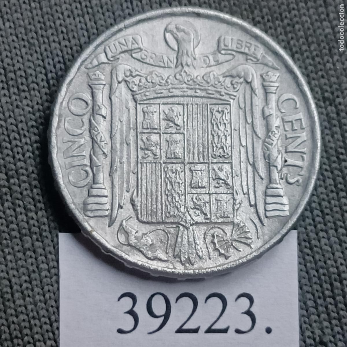 Monedas Franco: Espa&ntilde;a 5 centimos 1945, Franco - Foto 2