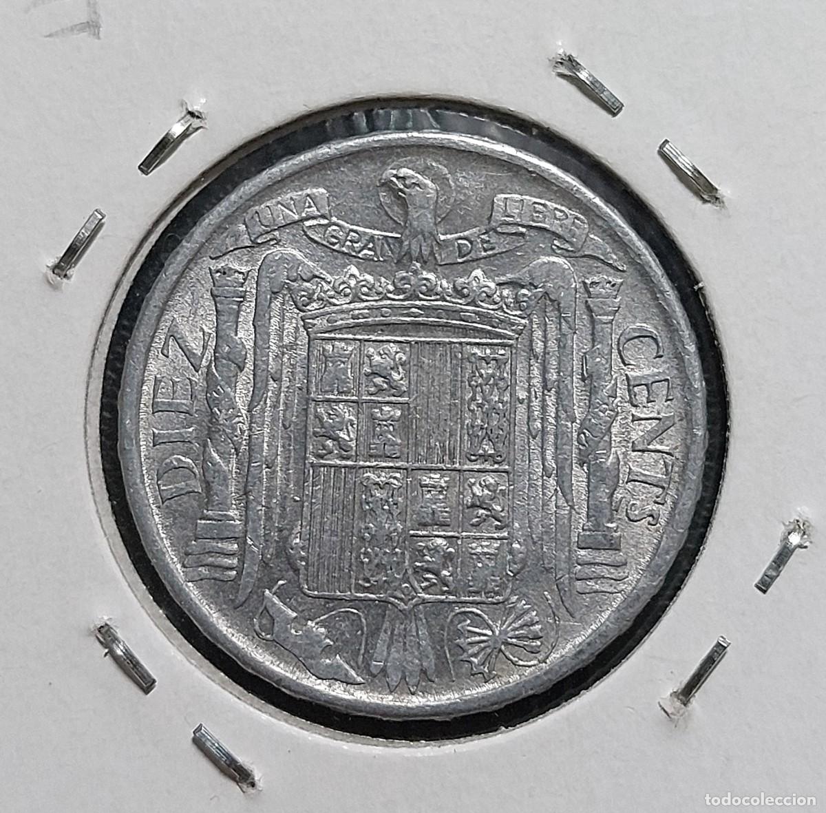 Monedas Franco: Espa&ntilde;a 10 C&eacute;ntimos 1945 (MBC+) - Foto 2