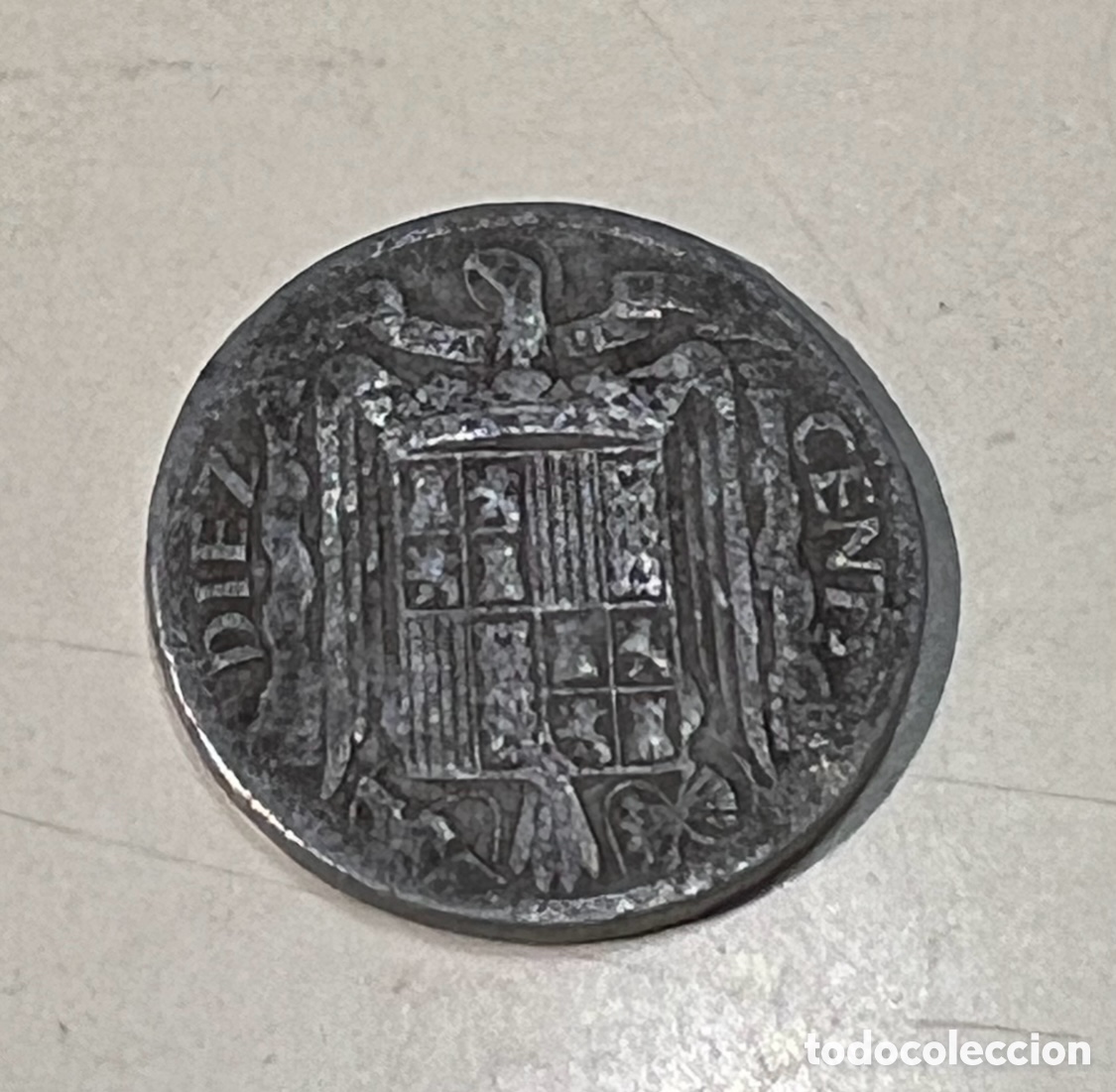 Monedas Franco: Moneda. Espa&ntilde;a. 10 C&eacute;ntimos. Aluminio. 1940. - Foto 2