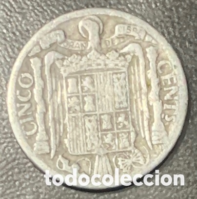Monedas Franco: Moneda de 5 centimos a&ntilde;o 1945 - Foto 2
