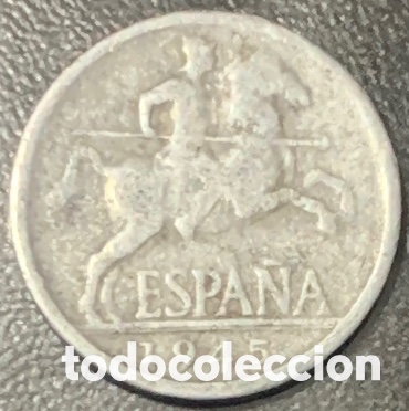 Monedas Franco: Moneda de 5 centimos a&ntilde;o 1945 - Foto 1