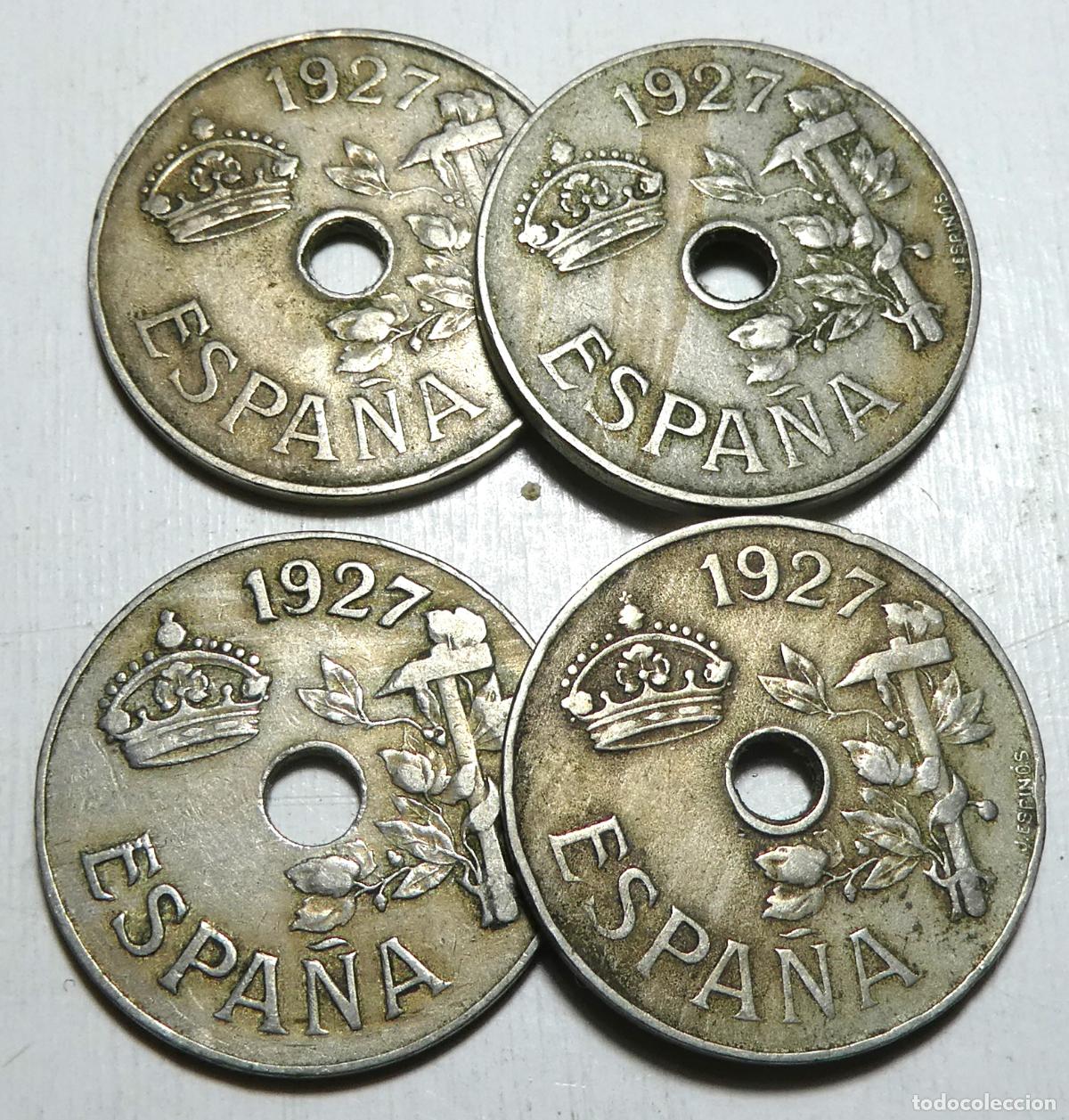 Monedas Franco: Lote de 4 monedas de 25 c&eacute;ntimos 1937 - Foto 1