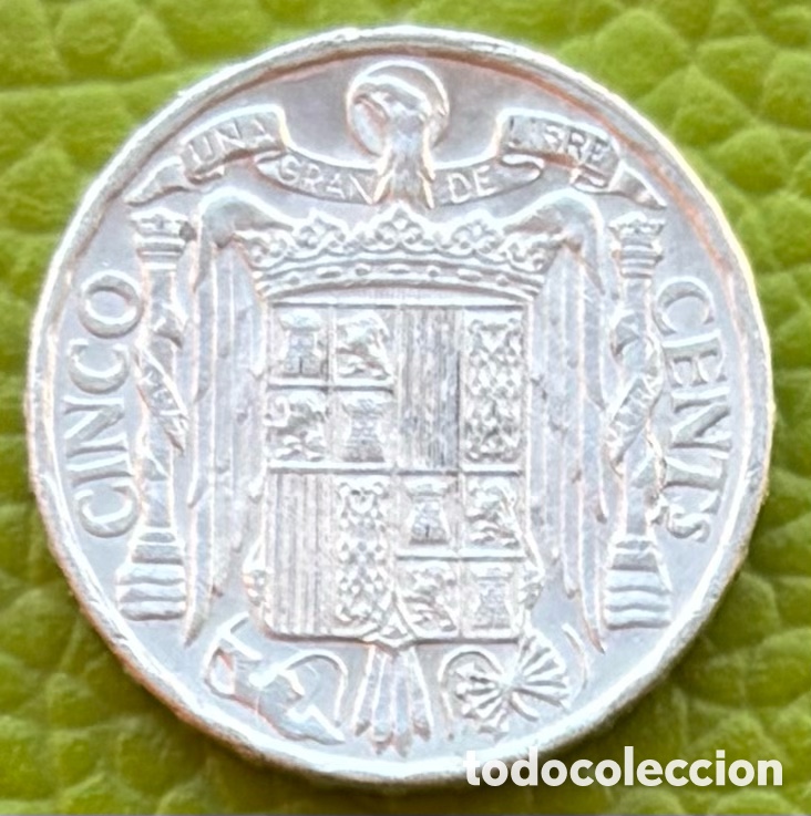 Monedas Franco: ESTADO ESPA&Ntilde;OL. CINCO C&Eacute;NTIMOS. 1945. - Foto 2