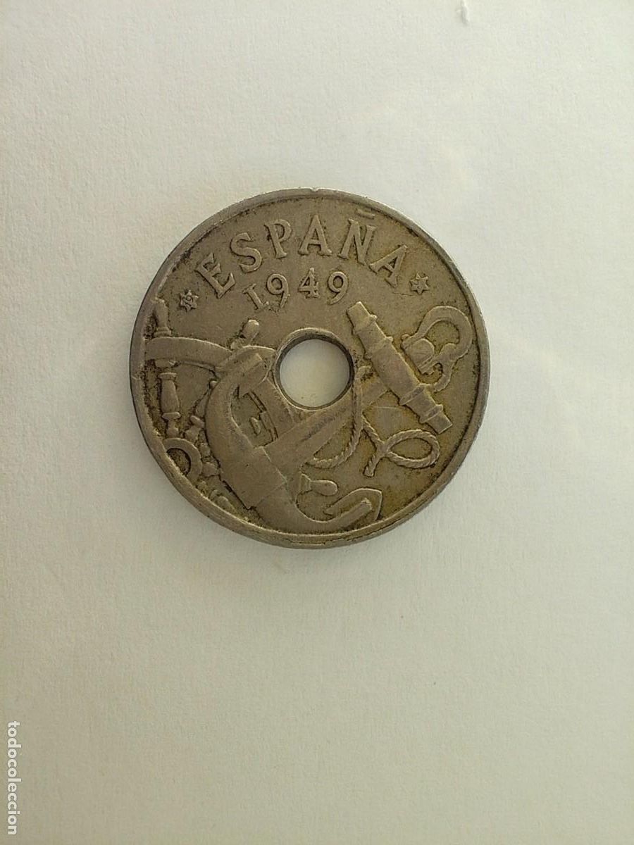 Monedas Franco: Moneda de 50 centimos 1949 (con error en circunferencia central) - Foto 2