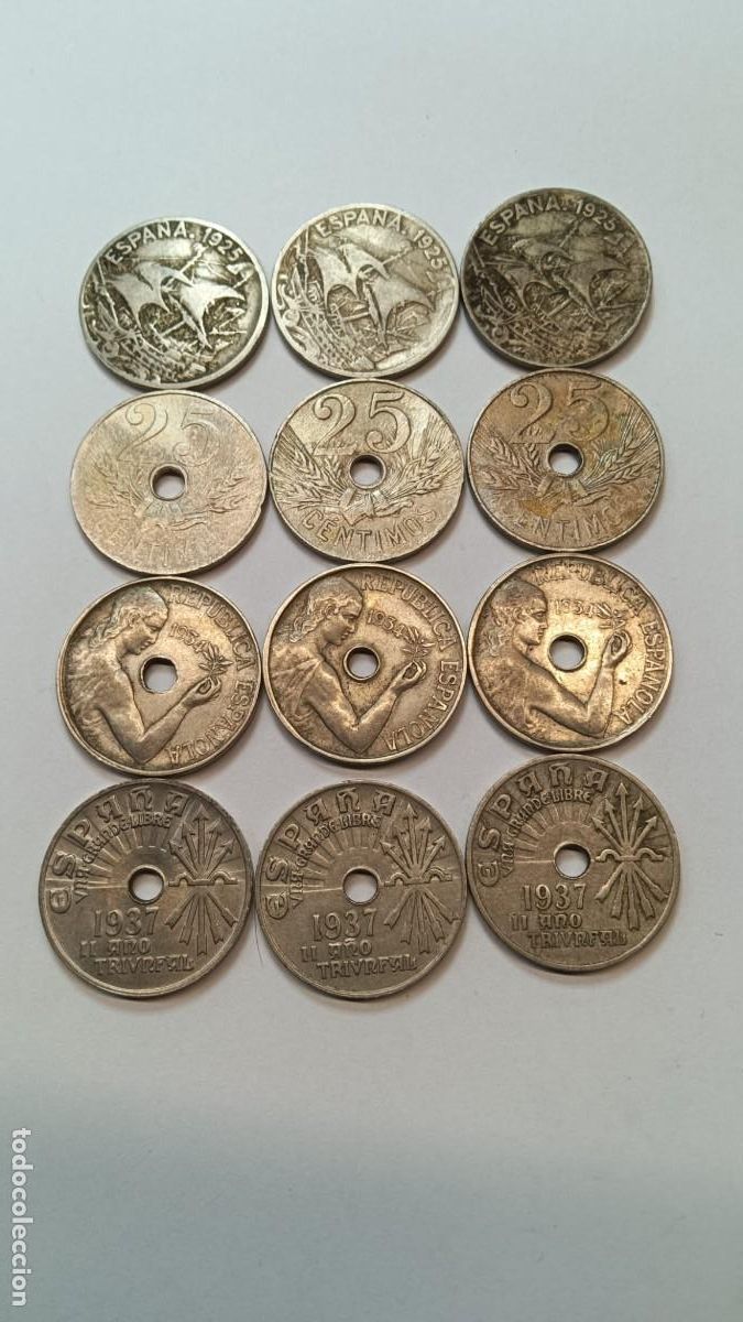 Monedas Franco: 12 Monedas de la Rep&uacute;blica y del Estado Espa&ntilde;ol - Foto 1