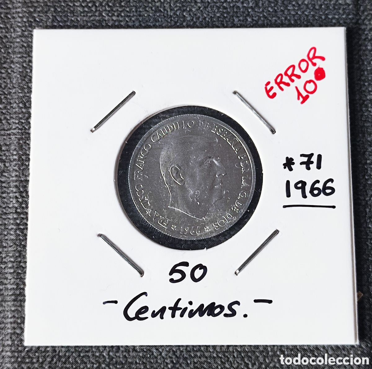 Monedas Franco: 50 C&eacute;ntimos 1966 ERROR - Foto 1
