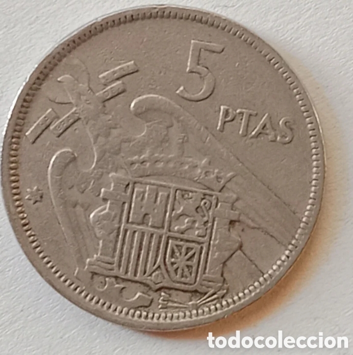 Monedas Franco: Moneda de 5 pesetas de 1957 - Foto 2