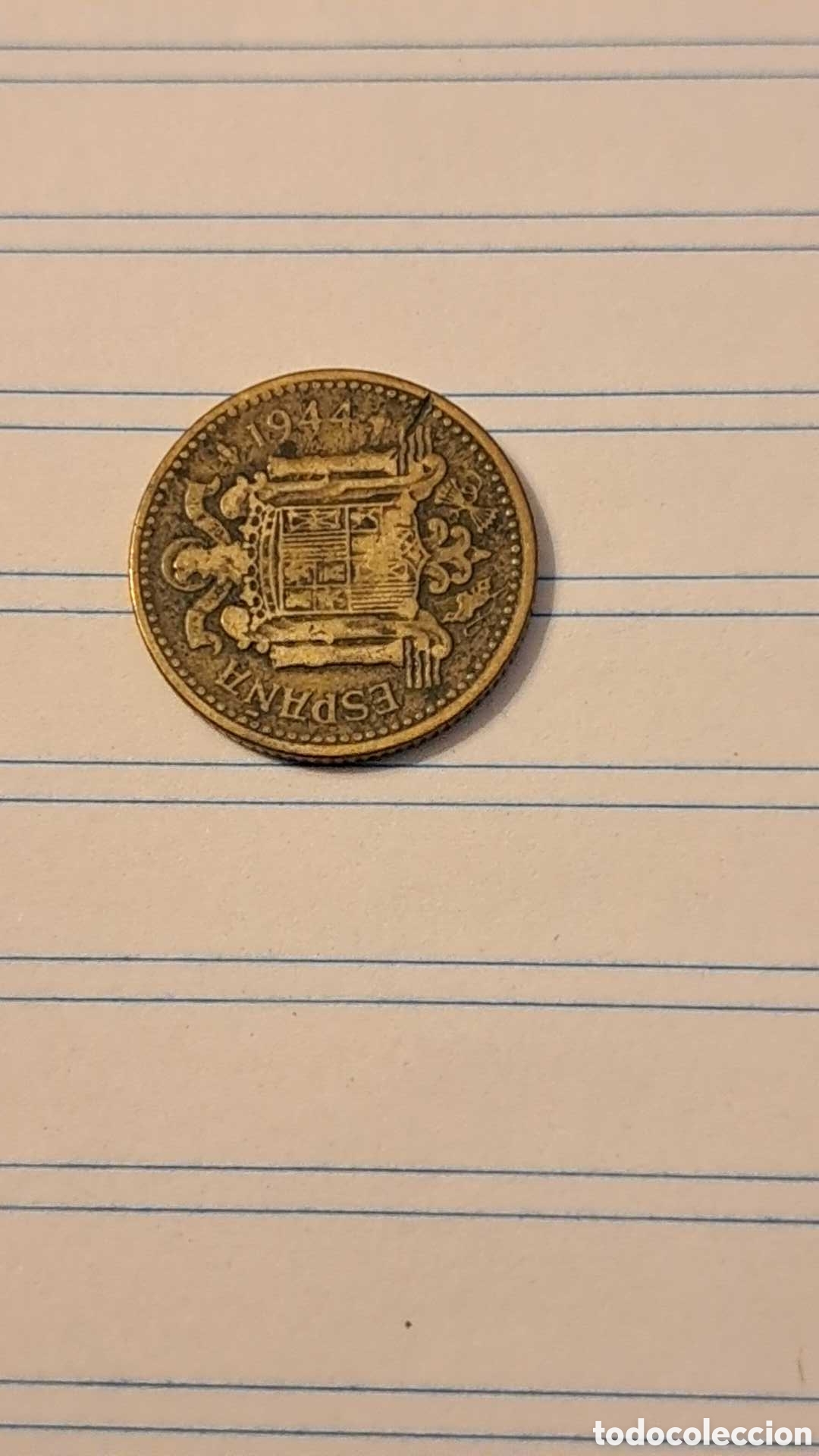Monedas Franco: Moneda de peseta a&ntilde;o 1944 - Foto 2