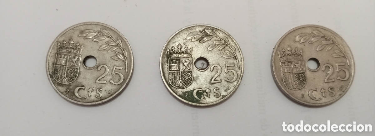 Monedas Franco: 3 monedas 25 ctm Espa&ntilde;a 1937 - Foto 2