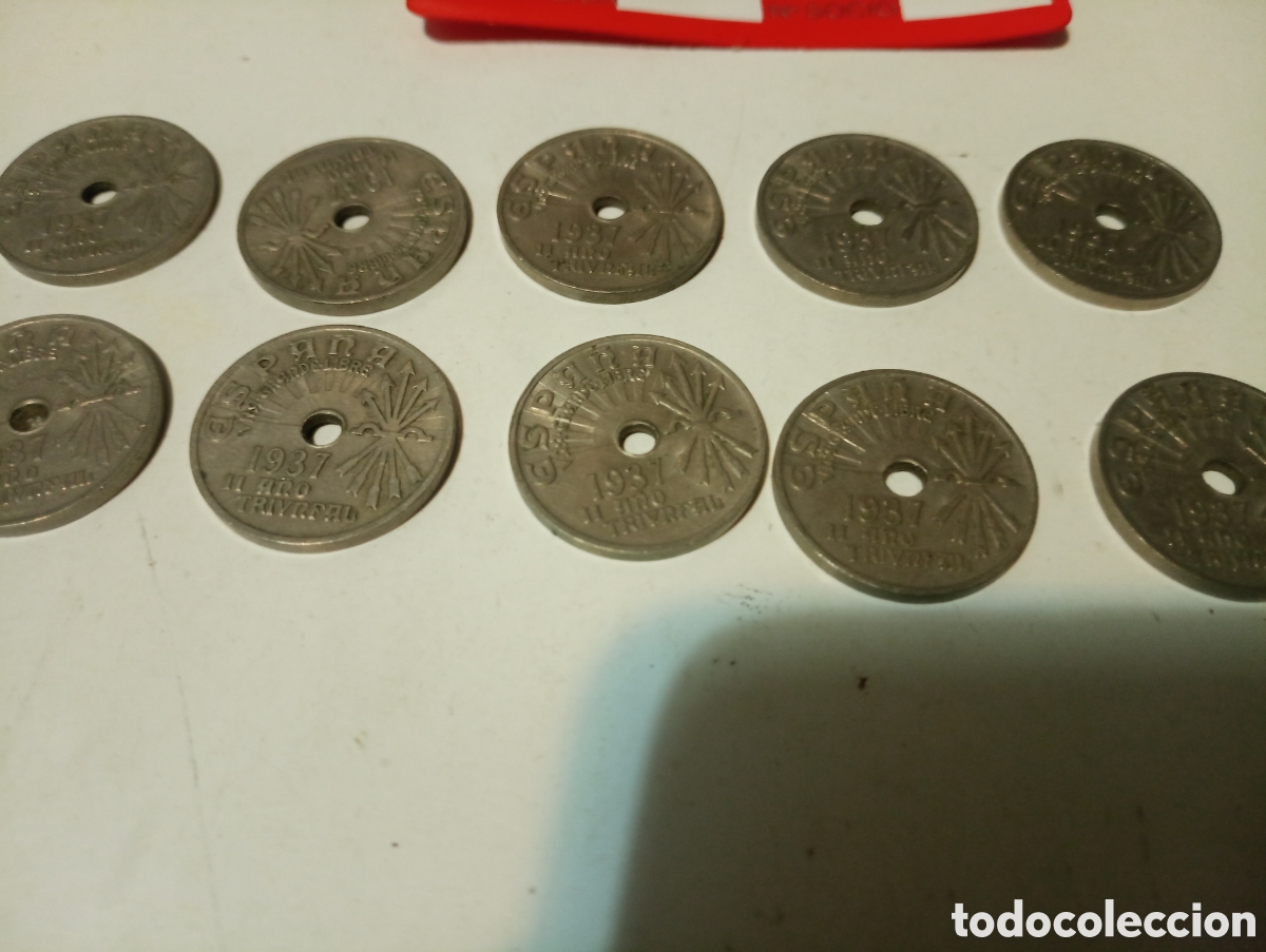 Monedas Franco: 10 Monedas de 25 c&eacute;ntimos de 1937 1 - Foto 2