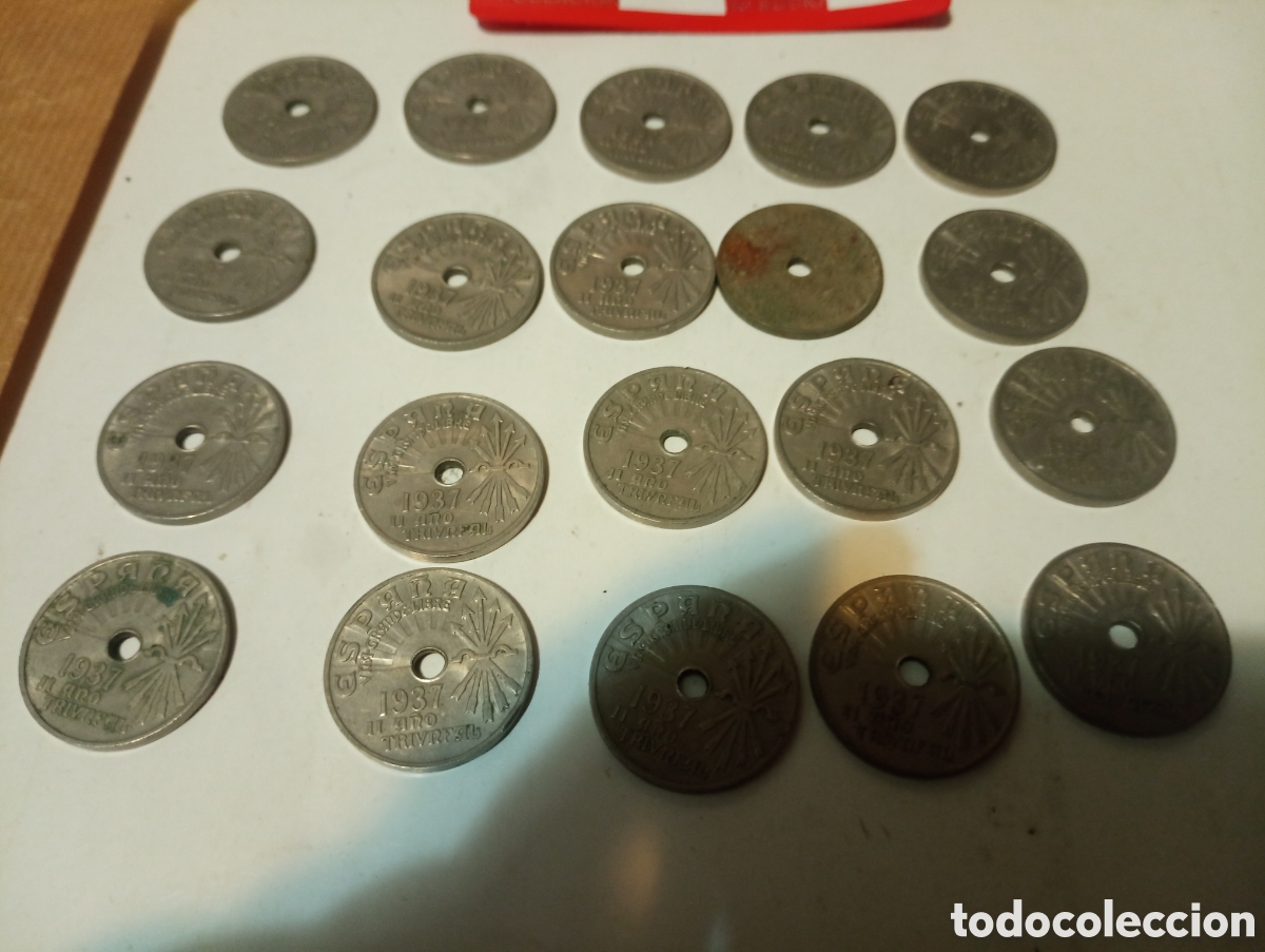 Monedas Franco: 20 monedas de 25 c&eacute;ntimos de 1937 2 - Foto 2