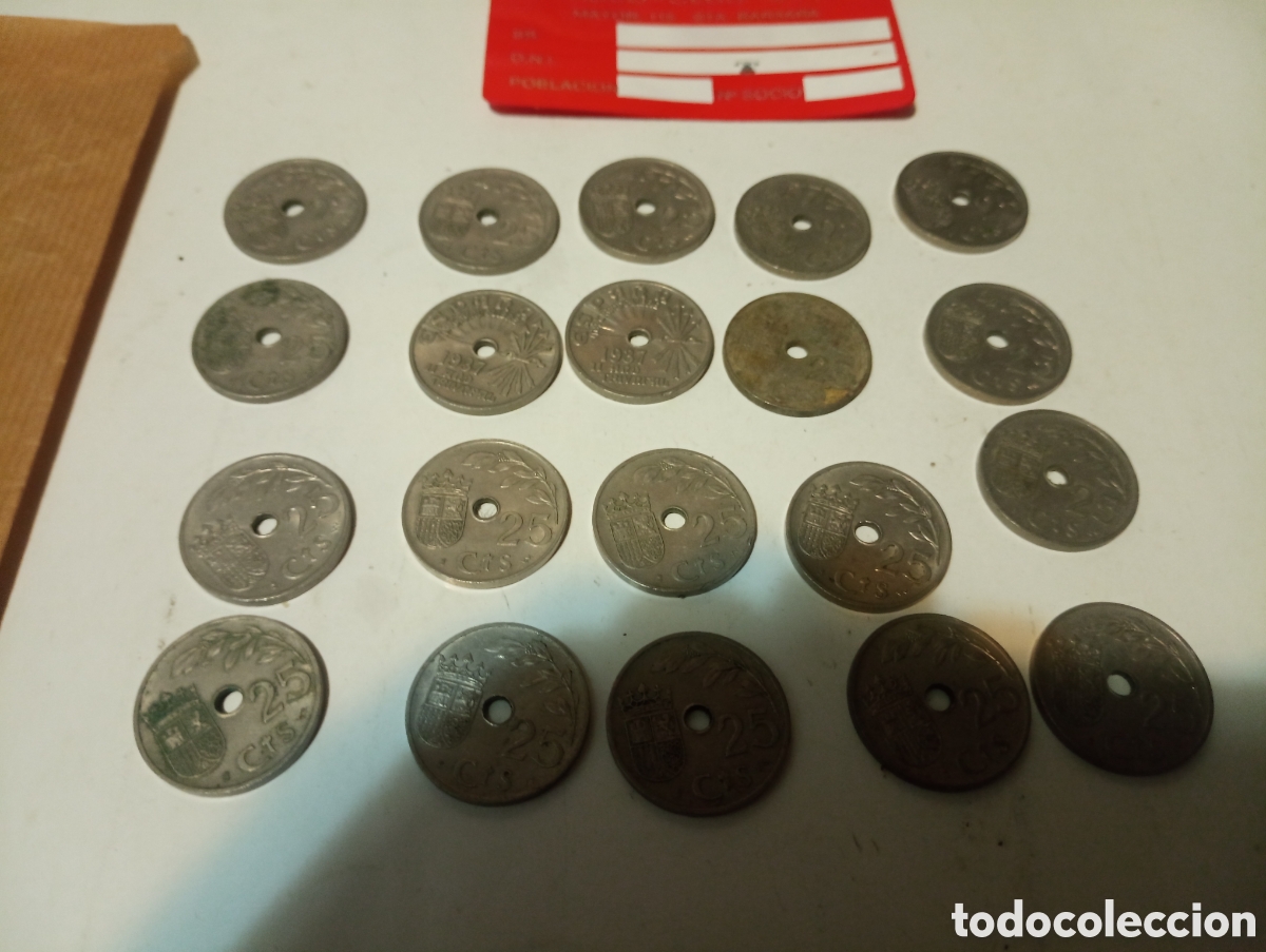 Monedas Franco: 20 monedas de 25 c&eacute;ntimos de 1937 2 - Foto 4