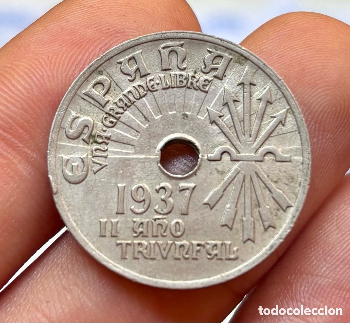 Monedas Franco: Moneda 25 Centimos 1937. Espa&ntilde;a - Foto 1