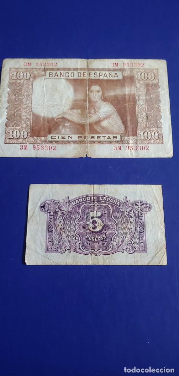 Monedas Franco: 2 BILLETES DE 100 Y 5 PESETAS - Foto 5