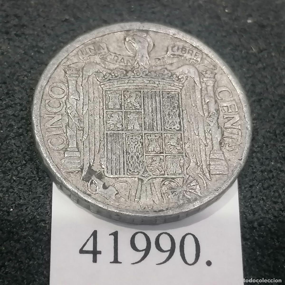 Monedas Franco: Espa&ntilde;a 5 c&eacute;ntimos 1945, Franco - Foto 2
