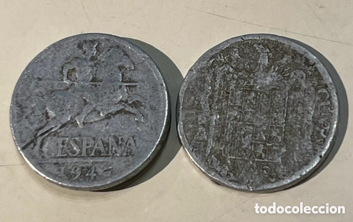 Monedas Franco: Moneda. Espa&ntilde;a. 10 C&eacute;ntimos. Aluminio. 1945. - Foto 1