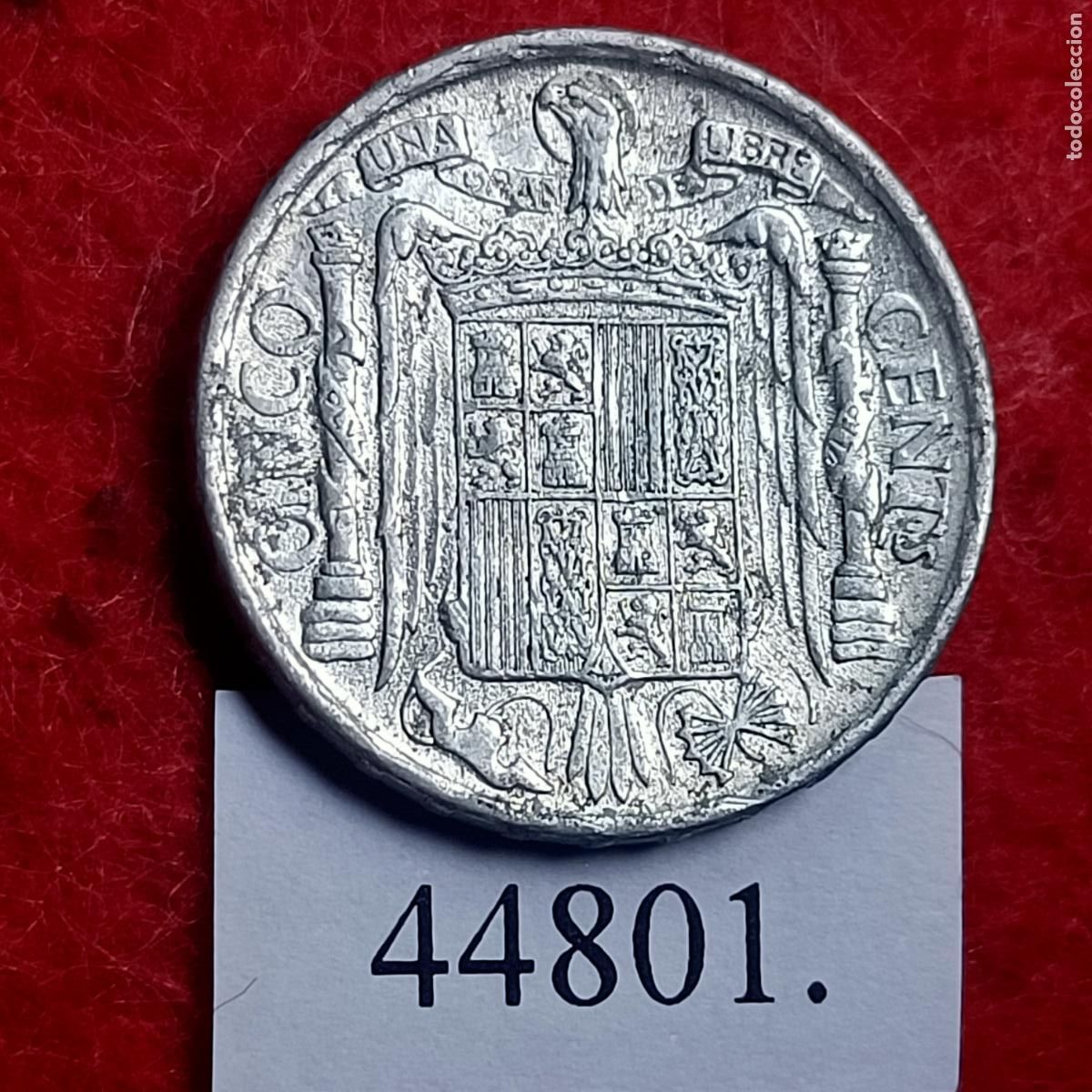 Monedas Franco: Espa&ntilde;a 5 c&eacute;ntimos 1945, Franco - Foto 2