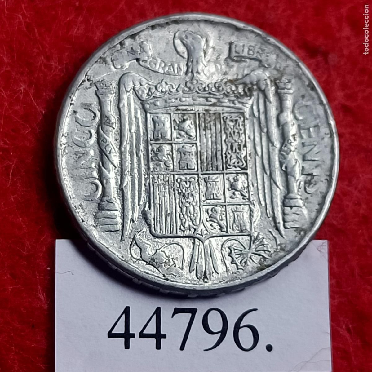 Monedas Franco: Espa&ntilde;a 5 c&eacute;ntimos 1945, Franco - Foto 2