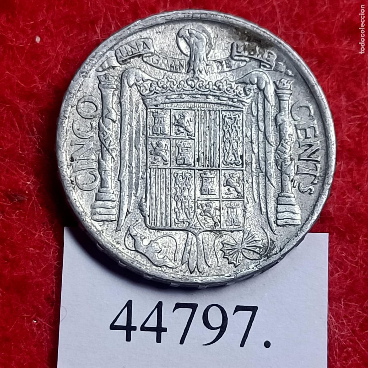 Monedas Franco: Espa&ntilde;a 5 c&eacute;ntimos 1945, Franco - Foto 2