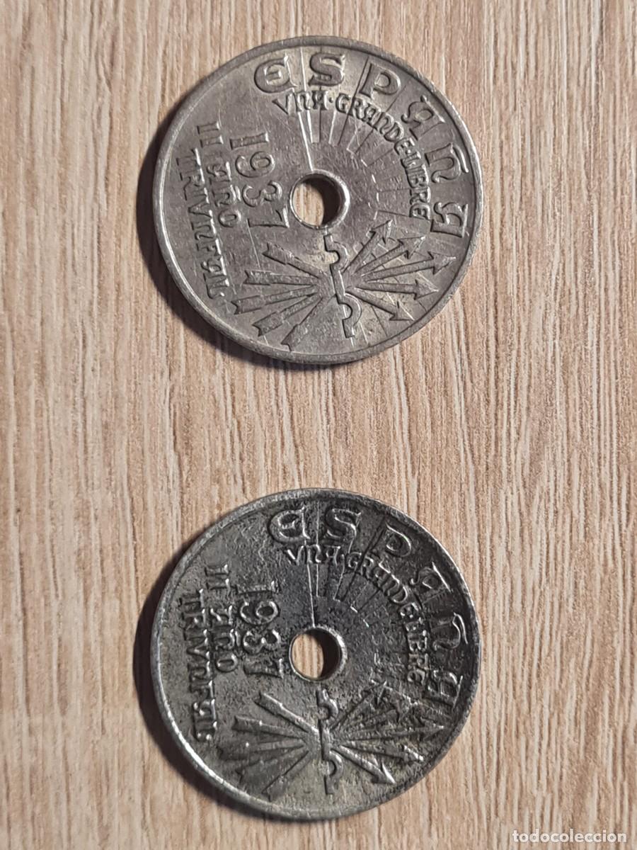 Monedas Franco: LOTE DOS MONEDAS 25 CENTIMOS 1937 - Foto 1