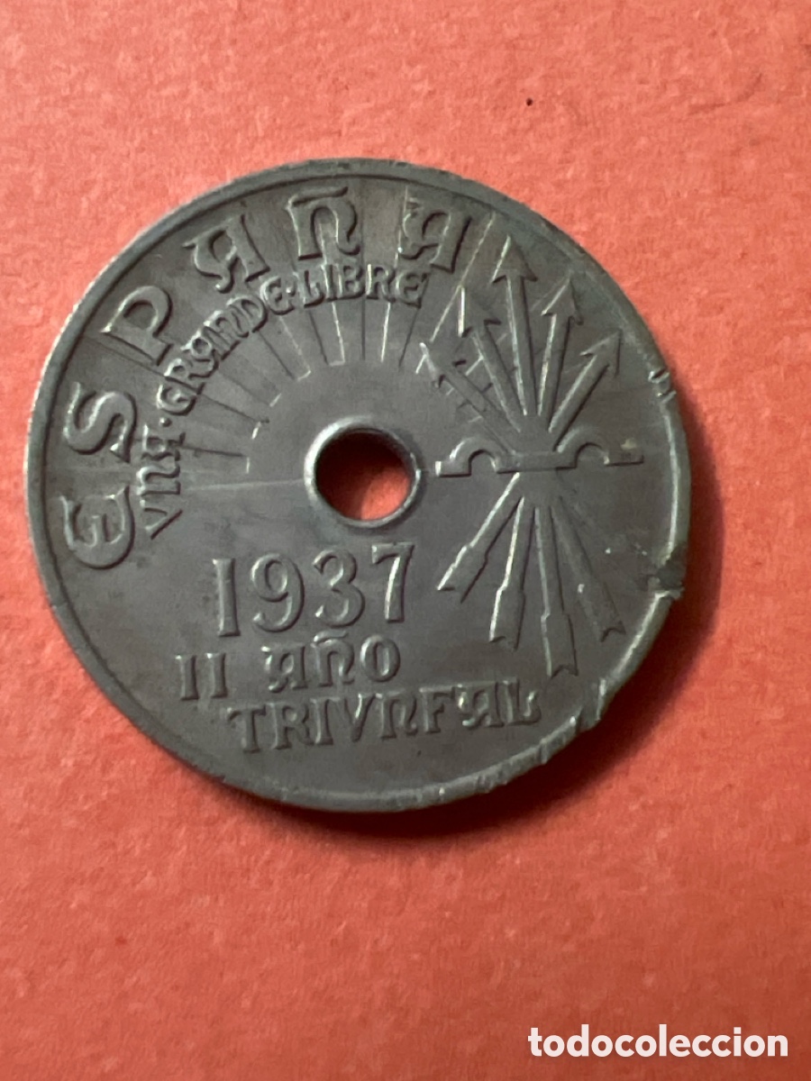 Monedas Franco: C1496. Espa&ntilde;a. Moneda de 25 c&eacute;ntimos de 1937. - Foto 2