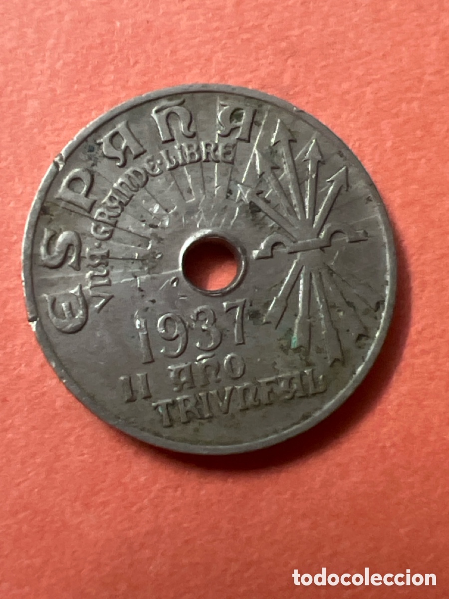 Monedas Franco: C1500. Espa&ntilde;a. Moneda de 25 c&eacute;ntimos de 1937. - Foto 2