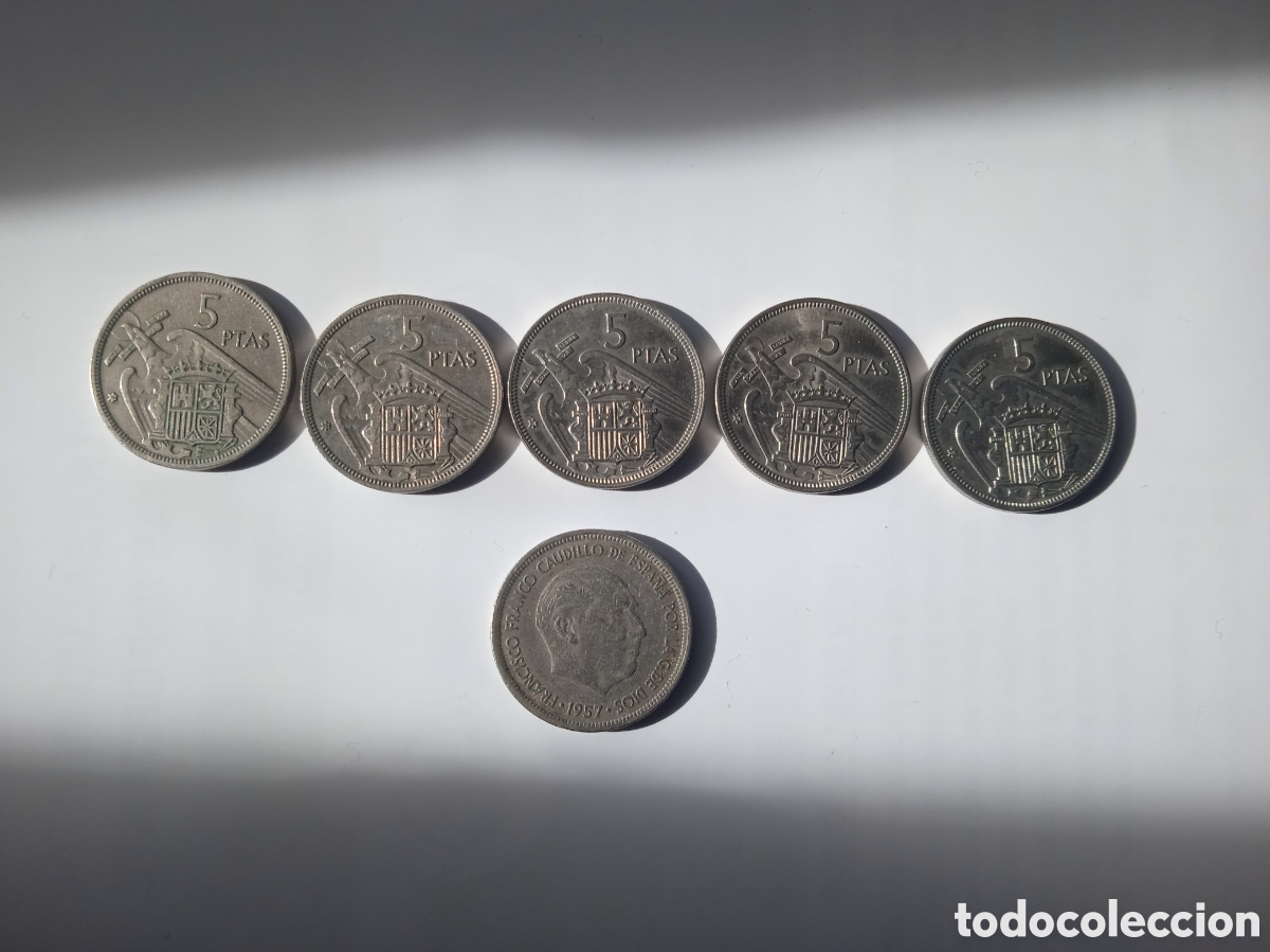 Monedas Franco: 6 MONEDAS DE 5 PESETAS 1957 - Foto 1