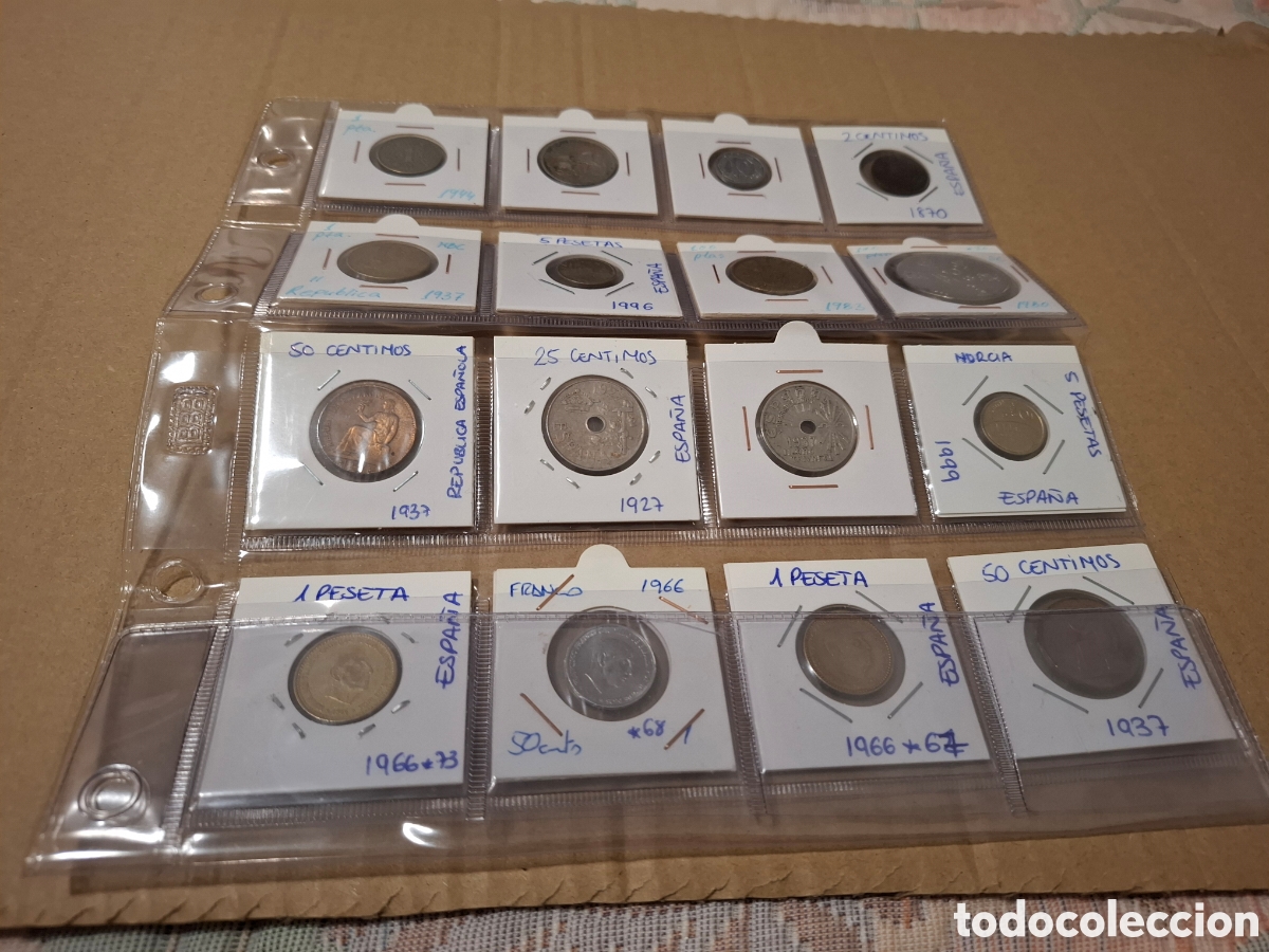 Monedas Franco: Hoja con 16 monedas estuchadas y catalogadas - Foto 3