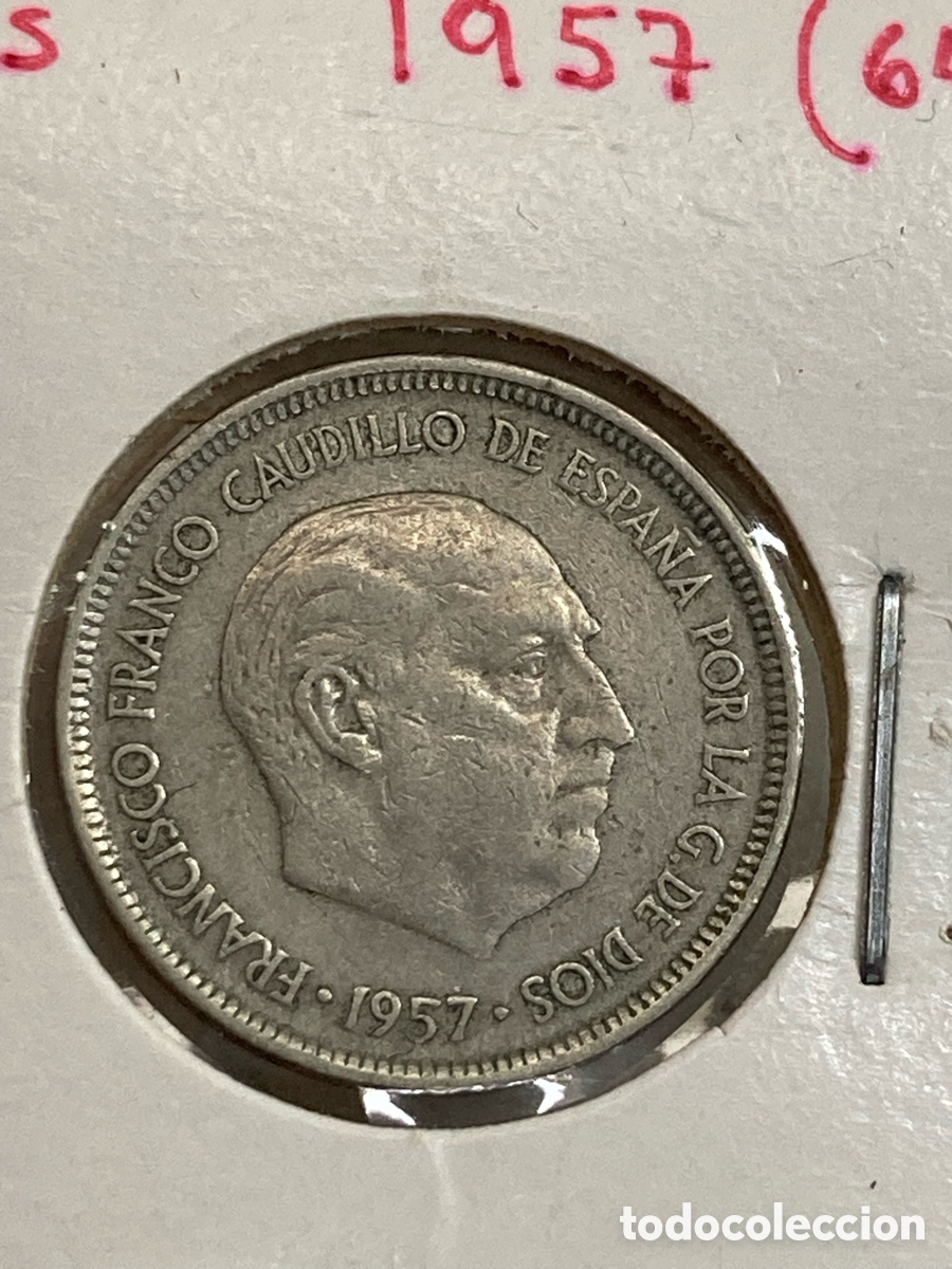 Monedas Franco: Moneda de 5 pesetas 1957 E64 /X18 - Foto 2
