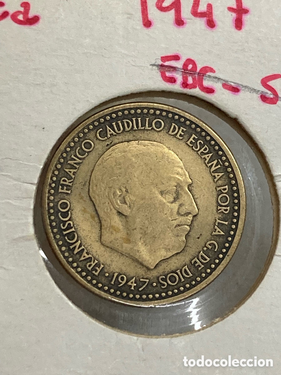 Monedas Franco: Moneda 1 peseta 1947 E54 /X44 - Foto 1
