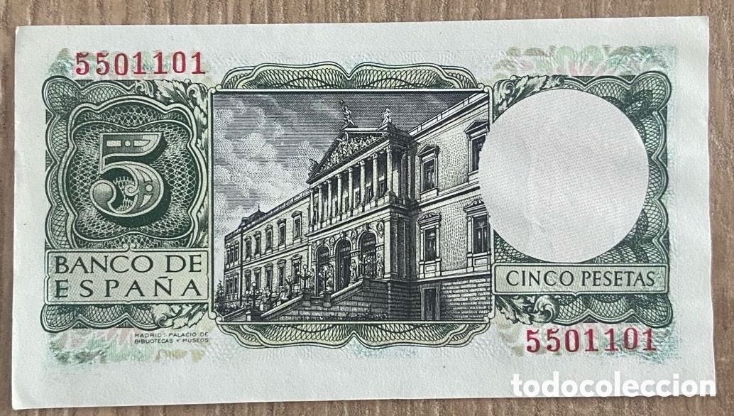 Monedas Franco: Billete 5 pesetas 1954 - Foto 2